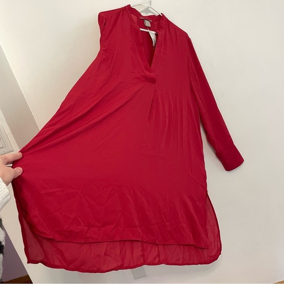 NEW NWT H&M Plus Size Red Pleated V-Neck Long Sleeve Shirt Dress Shift Dress 22 - Picture 9 of 16